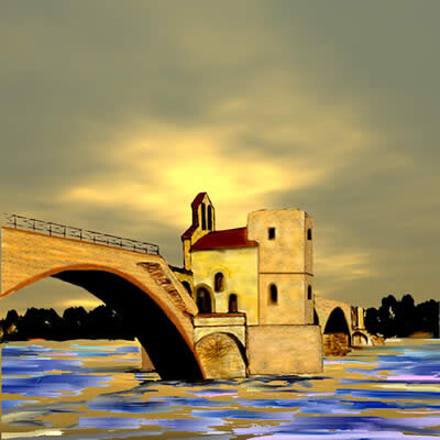Peinture intitulée "Le Pont d' Avignon" par Hubert Holtmann, Œuvre d'art originale