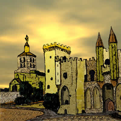 Peinture intitulée "Palais des Papes -…" par Hubert Holtmann, Œuvre d'art originale