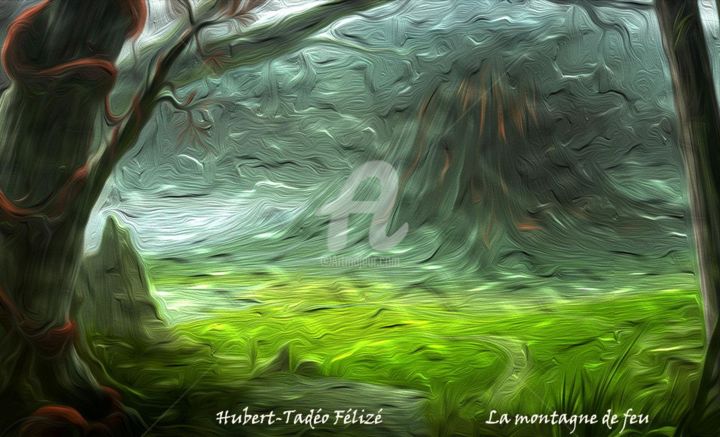 Digitale Kunst mit dem Titel "la-montagne-de-feu" von Hubert-Tadéo Félizé, Original-Kunstwerk, Digitale Malerei