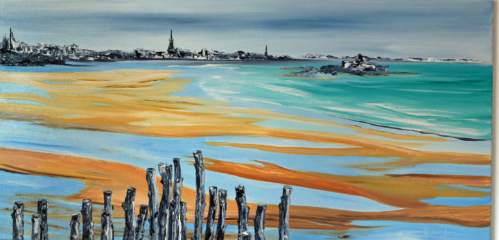 Painting titled "vers-st-malo-100x50…" by Hubert, Original Artwork, Oil