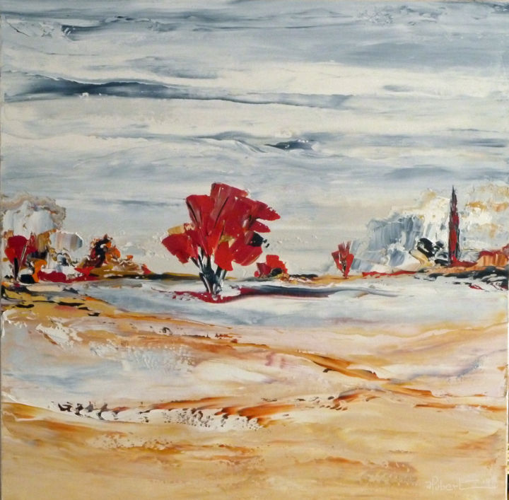 Peinture intitulée "arbre-rouge-sous-la…" par Hubert, Œuvre d'art originale
