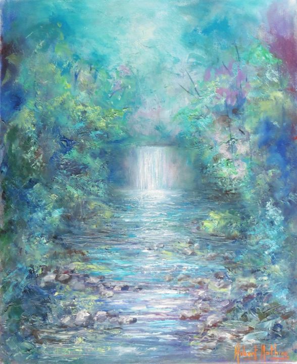 Painting titled "Cascade" by Hubert Mathieu, Original Artwork, Oil