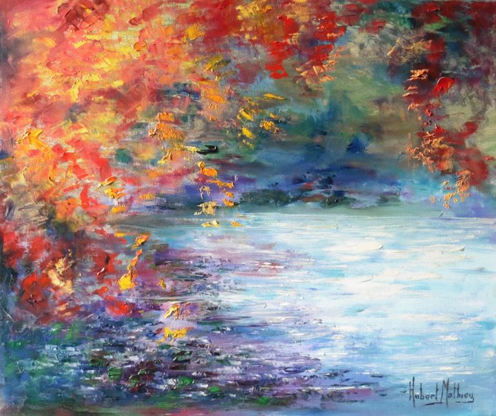 Painting titled "L'Or de L'Automne" by Hubert Mathieu, Original Artwork, Oil