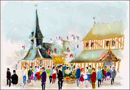 Peinture intitulée "Market in Normandie" par Urbain Huchet, Œuvre d'art originale