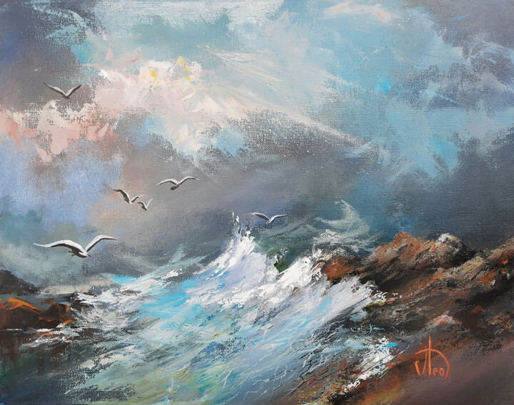 Картина под названием "Шторм на море" - Александр Леднев, Подлинное произведение искусства, Акрил