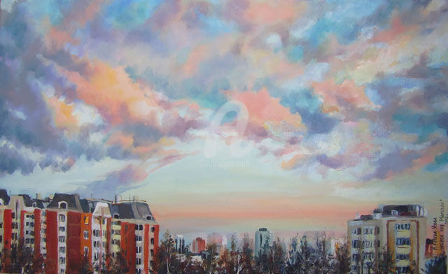 Peinture intitulée ""The sky over Mosco…" par Irina Ageeva-Usova, Œuvre d'art originale, Huile