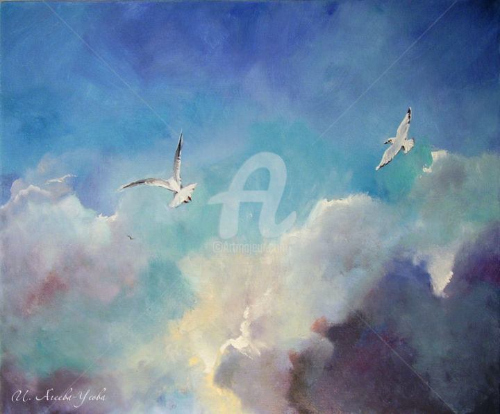 「"Великолепные облак…」というタイトルの絵画 Irina Ageeva-Usovaによって, オリジナルのアートワーク, オイル