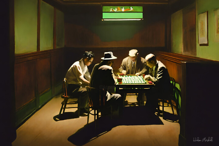 Arte digitale intitolato "The Mahjong Parlor…" da Hudson Marshall, Opera d'arte originale, Stampa digitale