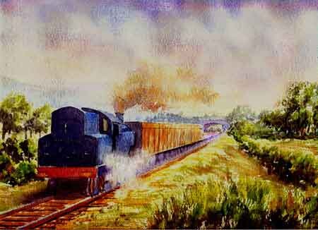 Pittura intitolato "Steam Train" da Hugh Reid, Opera d'arte originale