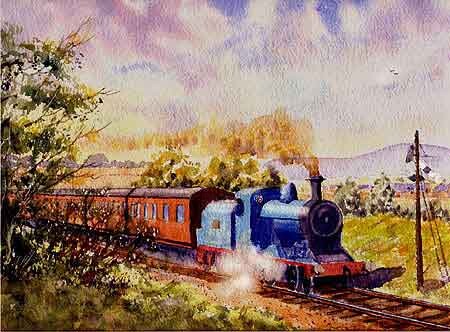 Pittura intitolato "Steam Train 1" da Hugh Reid, Opera d'arte originale