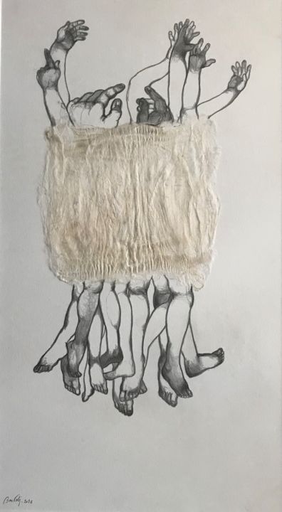 Dessin intitulée "Le vacarme intime" par Hugo Bartoli, Œuvre d'art originale, Fusain