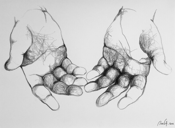 Zeichnungen mit dem Titel "GIVE" von Hugo Bartoli, Original-Kunstwerk, Kohle