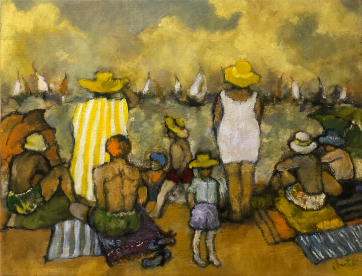 Картина под названием "Chapeaux de plage" - Hugo Bartoli, Подлинное произведение искусства, Масло