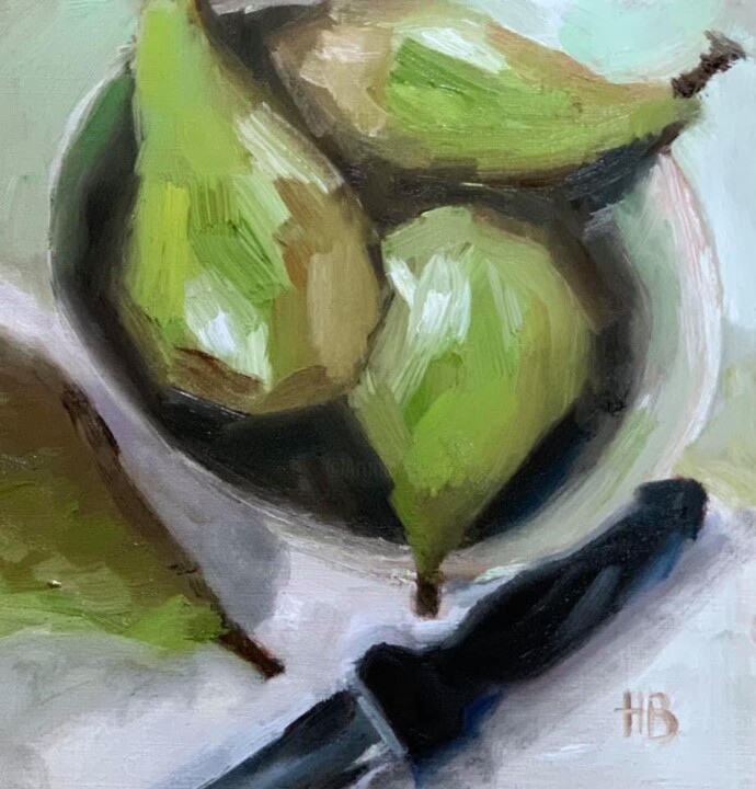 Peinture intitulée "Pears in a bowl" par Hugo Boslak, Œuvre d'art originale, Huile