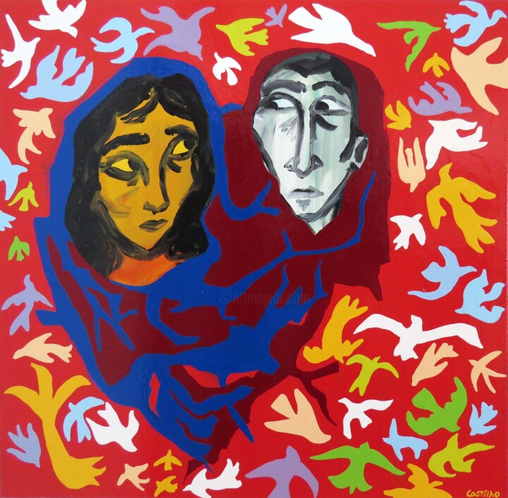 Картина под названием "Somos um casal?" - Hugo Castilho, Подлинное произведение искусства, Акрил Установлен на Деревянная ра…