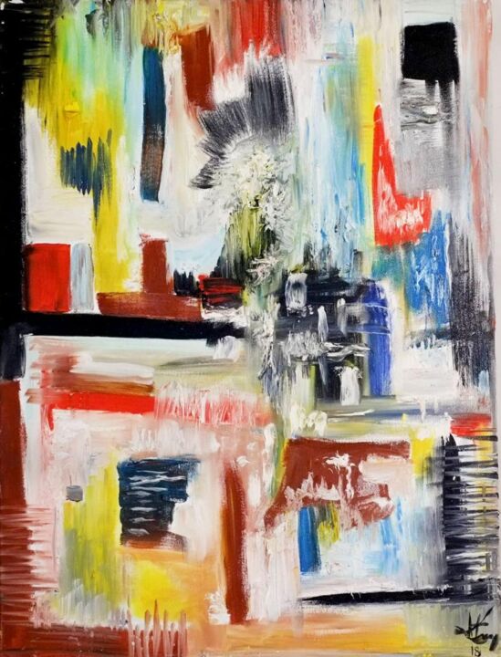 Картина под названием "Abstrait" - Hugo Lacaze, Подлинное произведение искусства, Масло