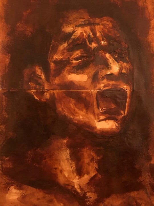 Painting titled "Despair" by Hugo Silva, Original Artwork, Pigments