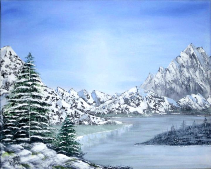 Painting titled "rivier-sneeuw.jpg" by Hugo Vanhecke, Original Artwork, Acrylic