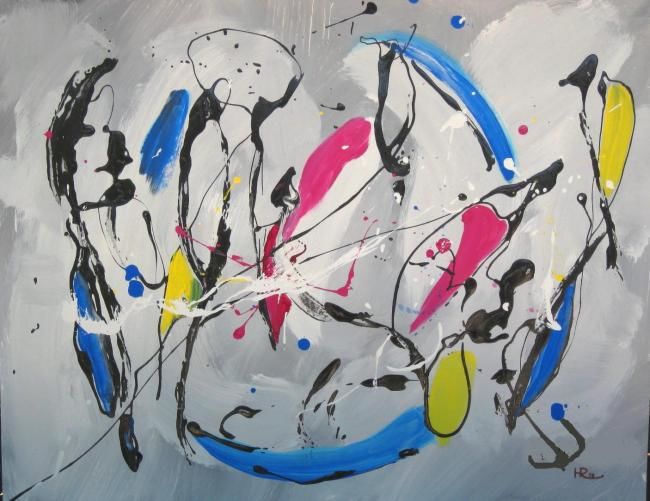 Schilderij getiteld "Dancing colors" door Hugo Ruggiero "Hr", Origineel Kunstwerk, Olie