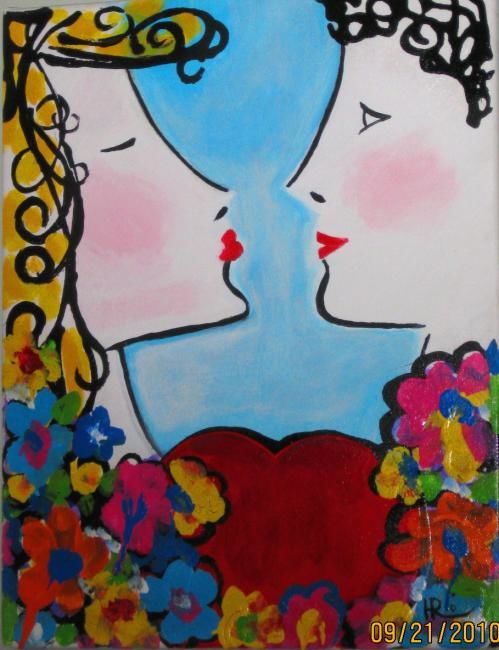 Painting titled "The Kiss" by Hugo Ruggiero "Hr", Original Artwork, Oil