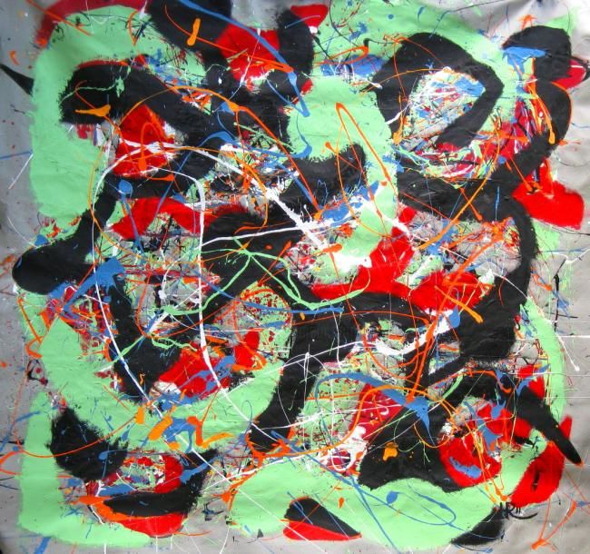 Schilderij getiteld "Jumping Colors" door Hugo Ruggiero "Hr", Origineel Kunstwerk, Olie