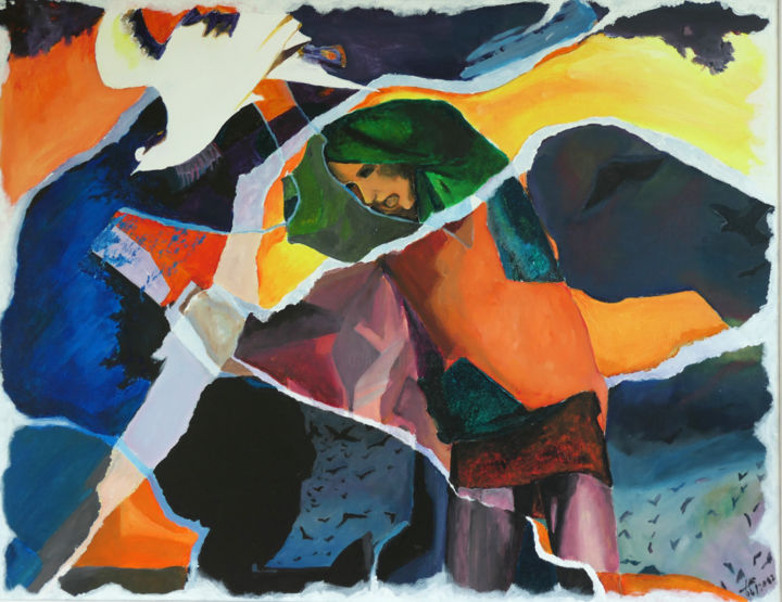 Peinture intitulée "Oiseaux" par Hugues Elbe, Œuvre d'art originale, Acrylique Monté sur Châssis