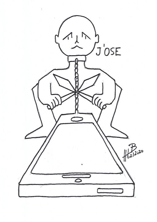 Drawing titled "Sans portable 2" by Hugues Elbe, Original Artwork, Marker