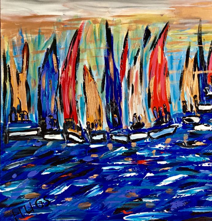 Painting titled "Bateaux" by Hugues Gravouil, Original Artwork, Acrylic