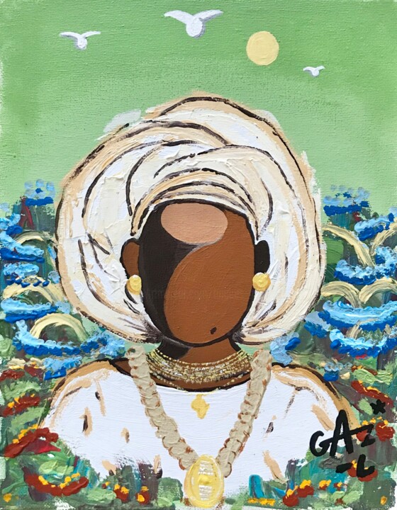 Painting titled "Uzuri Yoruba" by Hugues Matumona, Original Artwork, Acrylic