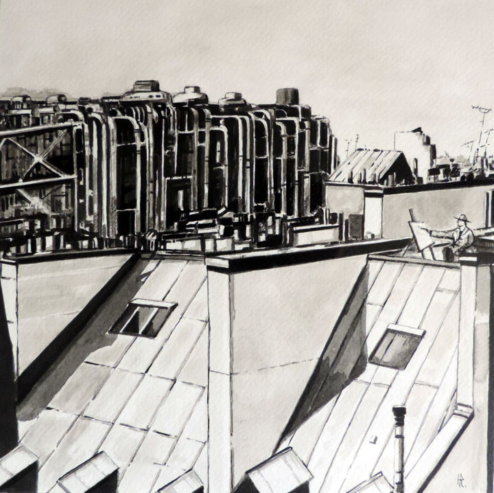 Drawing titled "L'art moderne" by Hugues Renck, Original Artwork, Ink