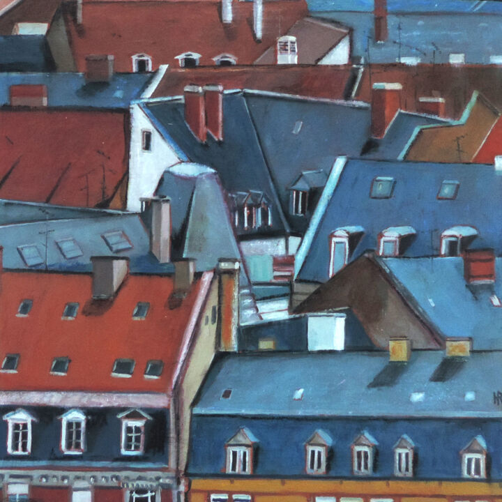 Pintura intitulada "Les toits de Strasb…" por Hugues Renck, Obras de arte originais, Acrílico