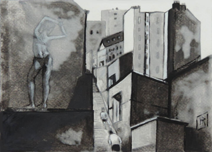「L'escalier」というタイトルの絵画 Hugues Renckによって, オリジナルのアートワーク, アクリル