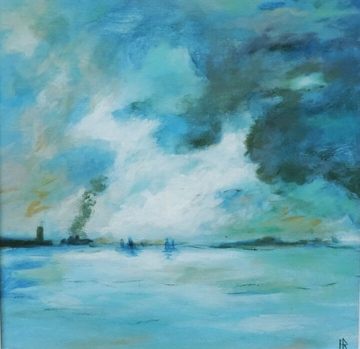 Painting titled "Paysage maritime da…" by Hugues Renck, Original Artwork, Acrylic