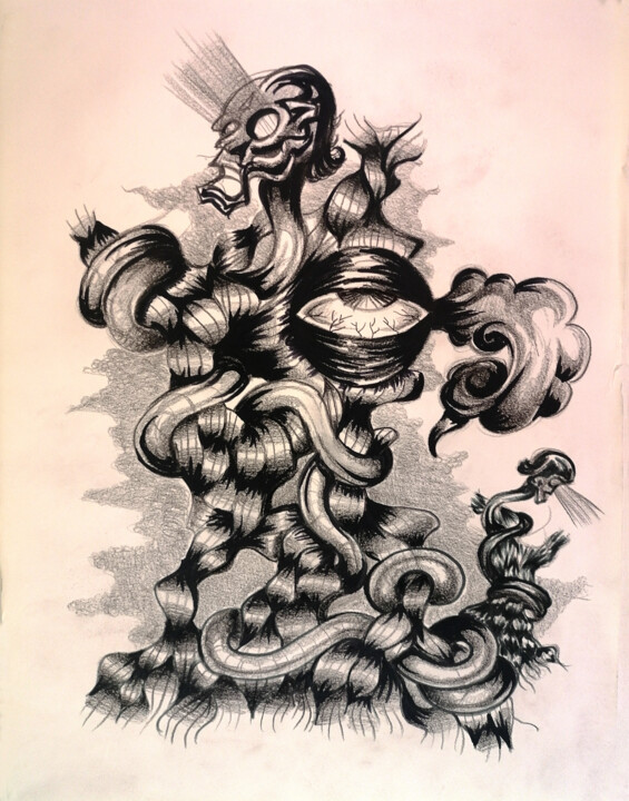 Dessin intitulée "Croquis Nahash" par Hugues Wartelle, Œuvre d'art originale, Crayon