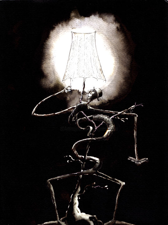 Peinture intitulée "livre-de-nuit1.jpg" par Hugues Breton, Œuvre d'art originale, Aquarelle