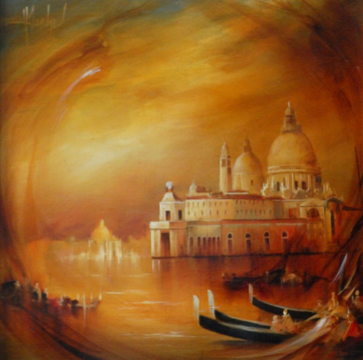 Malerei mit dem Titel "Venise au loin" von Hugues Chamagne, Original-Kunstwerk, Acryl