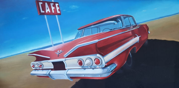 Peinture intitulée "café" par Hugues Rubio, Œuvre d'art originale, Huile
