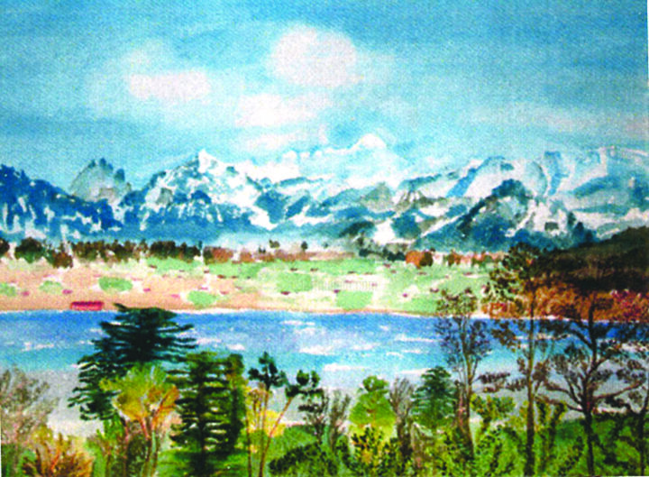 Painting titled "Mont-Blanc mirador…" by Huguette Genetti, Original Artwork, Watercolor