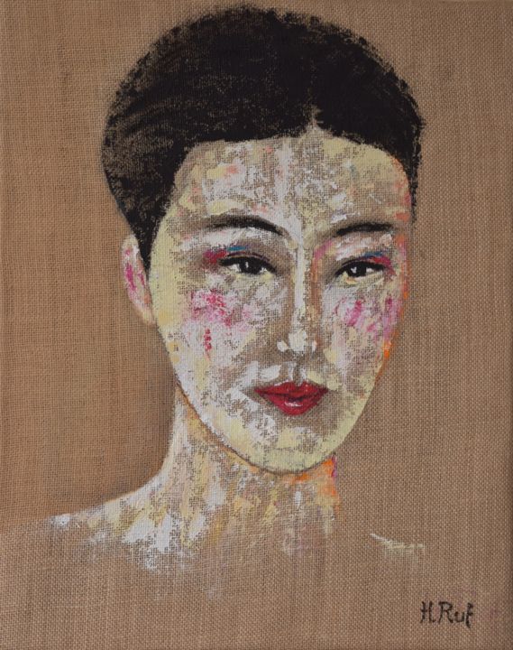Schilderij getiteld "Chinese Faces (Jia…" door Hu Hei Bei, Origineel Kunstwerk, Acryl Gemonteerd op Frame voor houten branca…