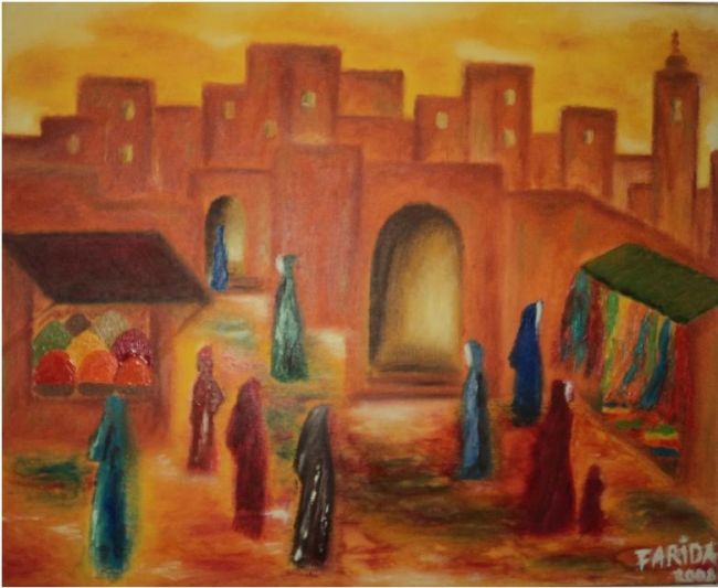Peinture intitulée "Jour de Souk" par Farida, Œuvre d'art originale