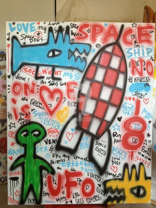 Malerei mit dem Titel "space-ufo-GALERIE a…" von Johanne 8, Original-Kunstwerk
