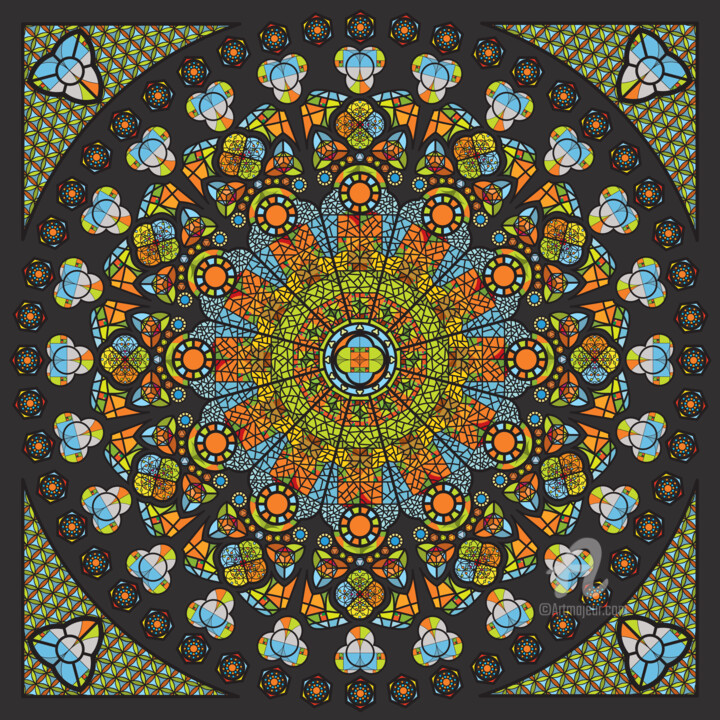 Gravures & estampes intitulée "Mandala step Four" par Humberto Cesar Pornaro, Œuvre d'art originale, Impression numérique