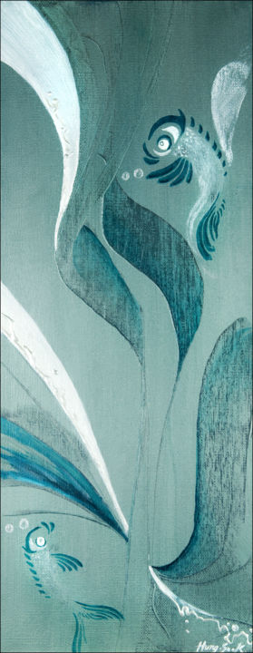 Peinture intitulée "Poissons" par Hung-Sook, Œuvre d'art originale, Huile