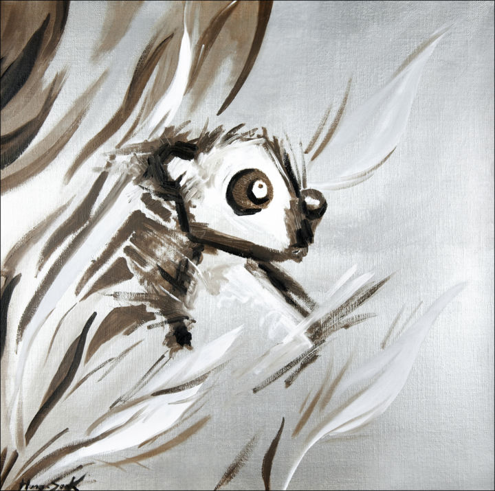Peinture intitulée "Panda gris" par Hung-Sook, Œuvre d'art originale, Huile