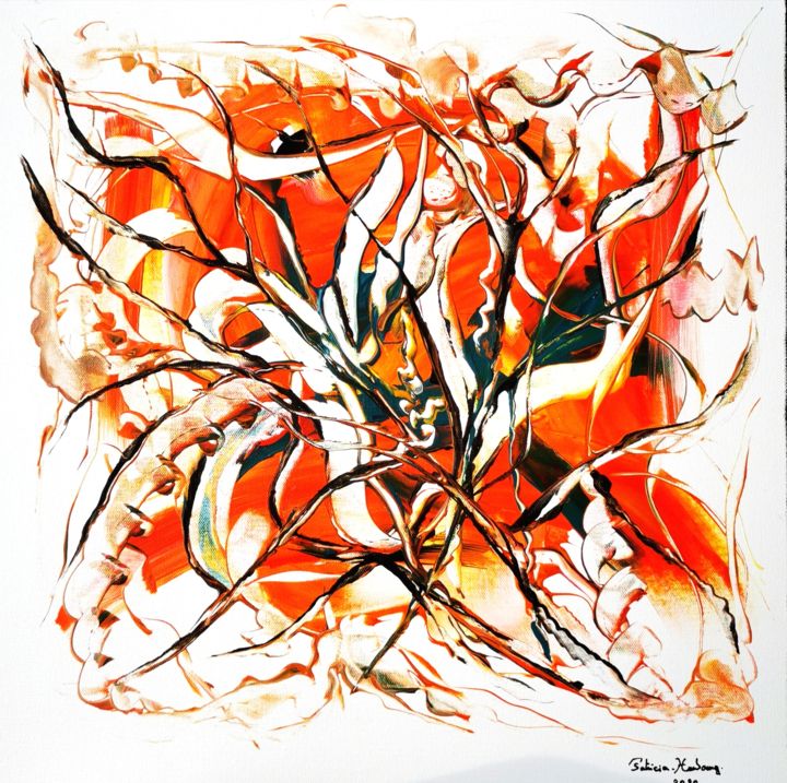 Peinture intitulée "Abstrait oranges" par Patricia Hurbourg, Œuvre d'art originale, Acrylique