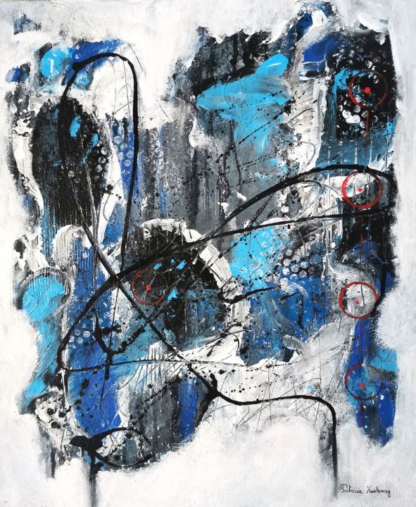 Картина под названием "Abstrait bleu" - Patricia Hurbourg, Подлинное произведение искусства, Акрил