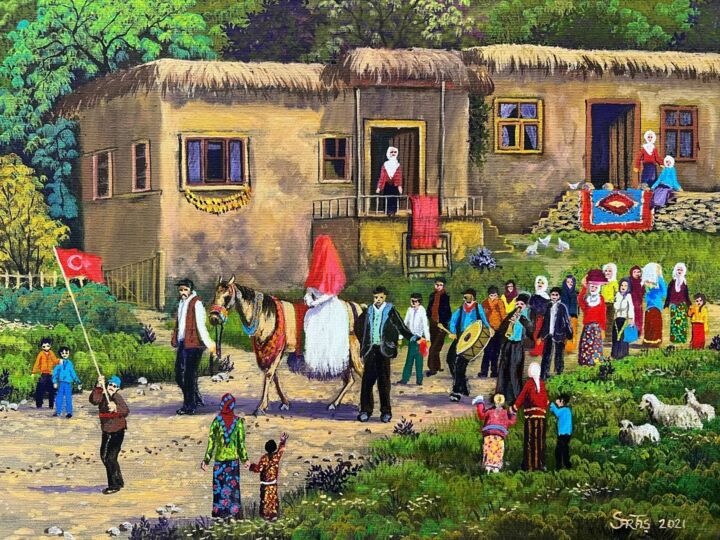 "village wedding" başlıklı Tablo Hüseyin Sartaş tarafından, Orijinal sanat, Petrol