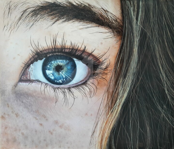 "Girl with blue eye" başlıklı Tablo Husnu Konuk tarafından, Orijinal sanat, Petrol