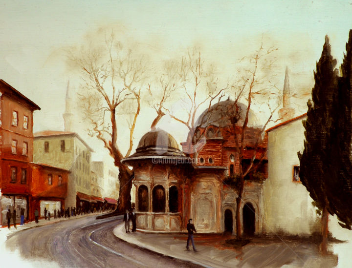 Pintura intitulada "Istanbul Street" por Husnu Konuk, Obras de arte originais, Óleo