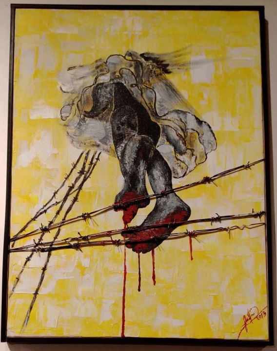 Schilderij getiteld "pain cant ignore" door Sabbir Hussain, Origineel Kunstwerk, Acryl